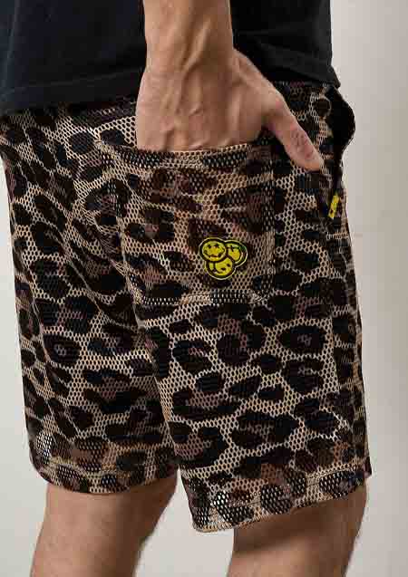 STUD MUFFIN レオパードメッシュ スマイリーパッチ ショートパンツ | BROWN