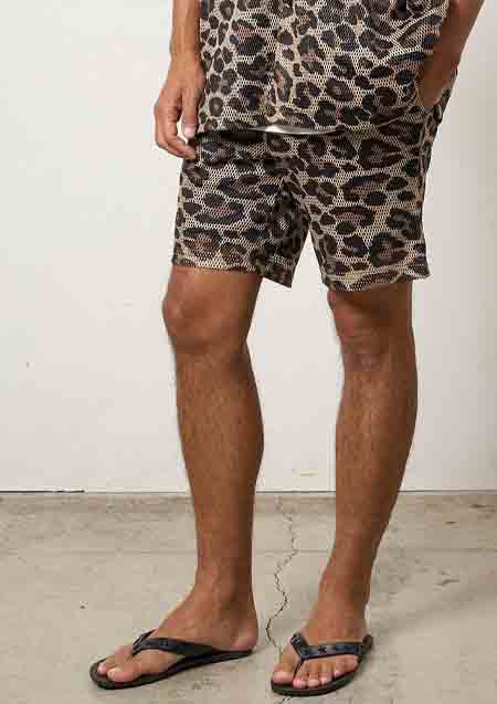 STUD MUFFIN レオパードメッシュ スマイリーパッチ ショートパンツ | BROWN