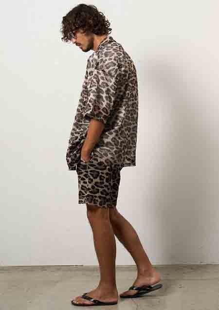 STUD MUFFIN レオパードメッシュ スマイリーパッチ ショートパンツ | BROWN