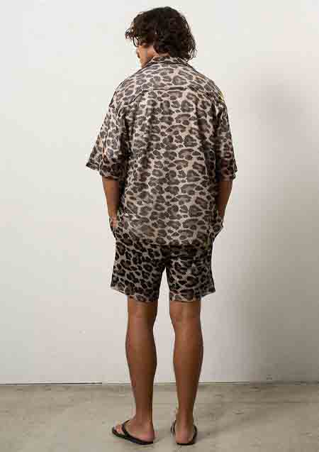 STUD MUFFIN レオパードメッシュ スマイリーパッチ ショートパンツ | BROWN