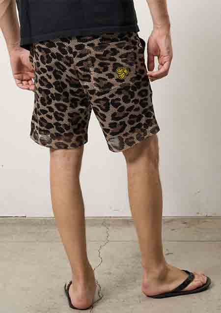 STUD MUFFIN レオパードメッシュ スマイリーパッチ ショートパンツ | BROWN