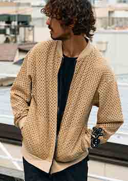 STUD MUFFIN コットンラッセルメッシュ ハンドニットワッペンビックジップブルゾン | BROWN