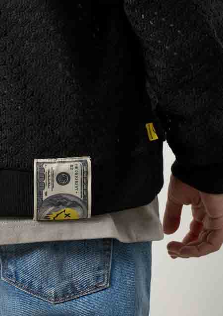 STUD MUFFIN コットンラッセルメッシュ ハンドニットワッペンビックジップブルゾン | BLACK