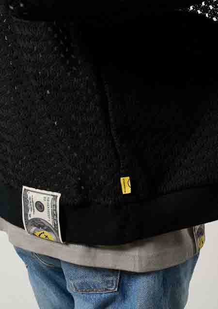 STUD MUFFIN コットンラッセルメッシュ ハンドニットワッペンビックジップブルゾン | BLACK