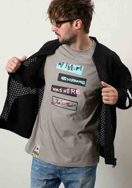 STUD MUFFIN コットンラッセルメッシュ ハンドニットワッペンビックジップブルゾン | BLACK