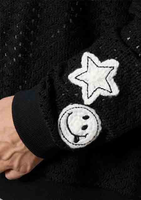 STUD MUFFIN コットンラッセルメッシュ ハンドニットワッペンビックジップブルゾン | BLACK