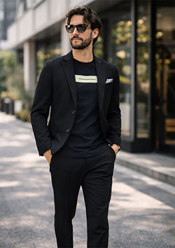 ARMYRICH 快適ストレッチメッシュ素材 Feel Loose 2Bテーラードスーツ | BLACK