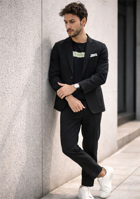 ARMYRICH 快適ストレッチメッシュ素材 Feel Loose 2Bテーラードスーツ | BLACK