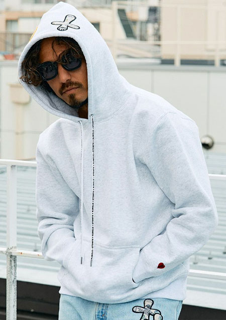 STUD MUFFIN TC裏毛起毛 PEACE AFTER DEATH&マルチパッチワーク プルパーカー | ASH