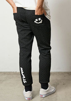 STUD MUFFIN ケーブルジャガードダブルフェイス サガラ刺繍リブパンツ | BLACK