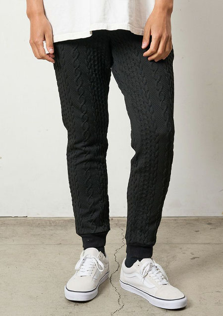 STUD MUFFIN ケーブルジャガードダブルフェイス サガラ刺繍リブパンツ | BLACK