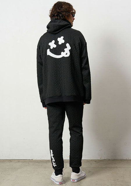 STUD MUFFIN ケーブルジャガードダブルフェイス サガラ刺繍リブパンツ | BLACK