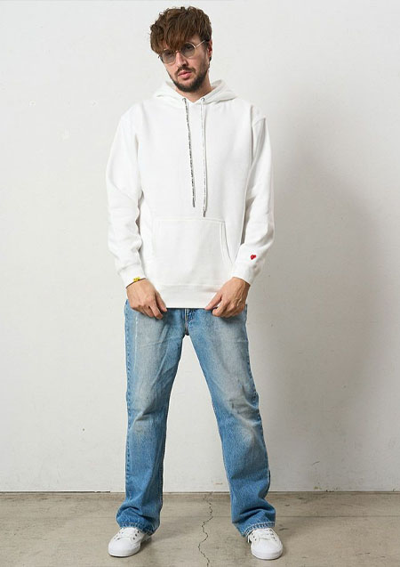 STUD MUFFIN TC裏毛起毛 PEACE AFTER DEATH&マルチパッチワーク プルパーカー | WHITE