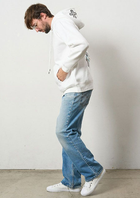 STUD MUFFIN TC裏毛起毛 PEACE AFTER DEATH&マルチパッチワーク プルパーカー | WHITE