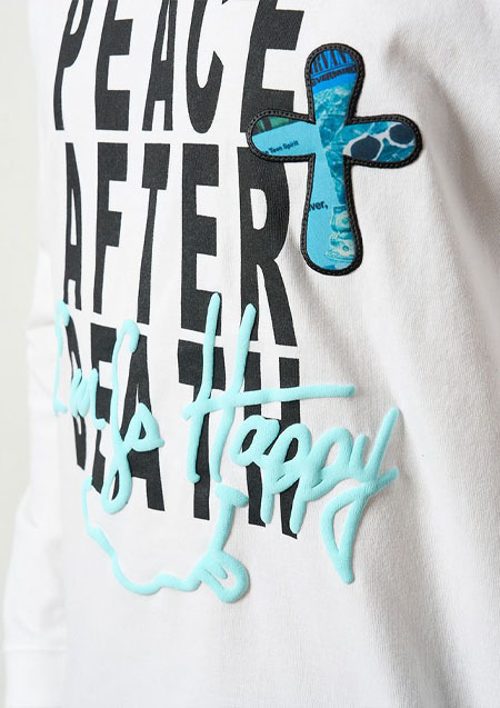 STUD MUFFIN 5.6ozコットン天竺 PEACE AFTER DEATH&クロスパッチワーク LS Tシャツ | WHITE