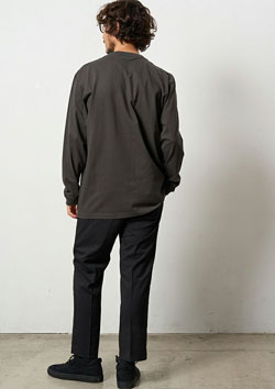 STUD MUFFIN 5.6ozコットン天竺 ラベルスマイル発泡プリントLS Tシャツ | D.GREY