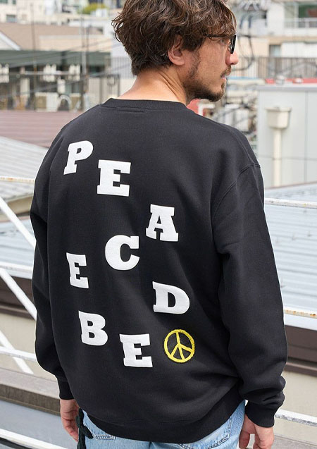 STUD MUFFIN TC裏毛起毛 JHONPEACEBED＆手編みワッペン スエットシャツ | BLACK