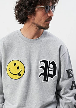 STUD MUFFIN 10ozコットン裏毛パイル PEACE サガラ＆フォームプリント スエットシャツ | MGRAY
