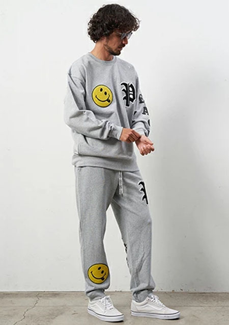 STUD MUFFIN 10ozコットン裏毛パイル PEACE サガラ＆フォームプリント スエットシャツ | MGRAY