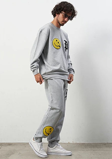 STUD MUFFIN 10ozコットン裏毛パイル PEACE サガラ＆フォームプリント スエットシャツ | MGRAY