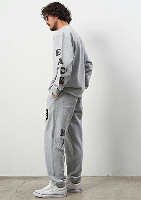 STUD MUFFIN 10ozコットン裏毛パイル PEACE サガラ＆フォームプリント スエットシャツ | MGRAY