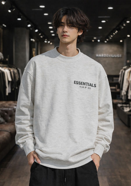 FOG ESSENTIALS 22SS BACK LOGO CREW SWEAT SHIRTS | LT/OATMEAL