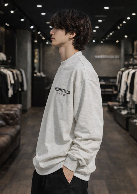 FOG ESSENTIALS 22SS BACK LOGO CREW SWEAT SHIRTS | LT/OATMEAL