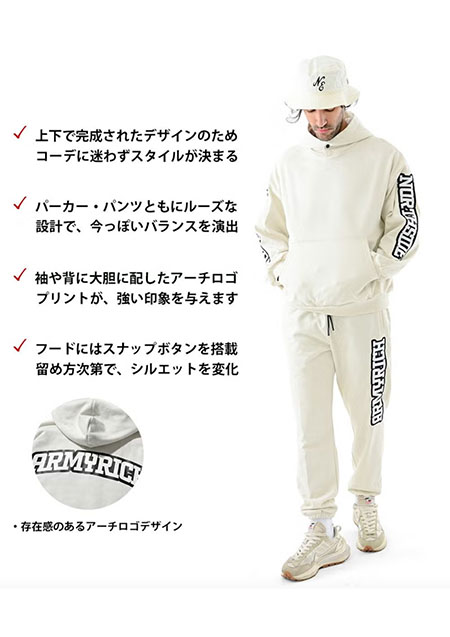 ARMYRICH 26SS アーチロゴコットンパーカーセットアップ | BLACK