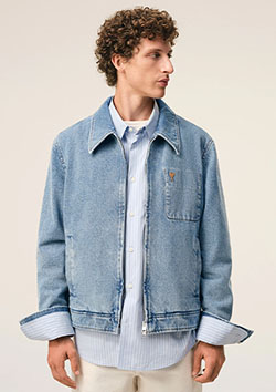 AMI PARIS ブルー コットン コントラスト AMI DE COEUR ジップジャケット | 480INDIGO