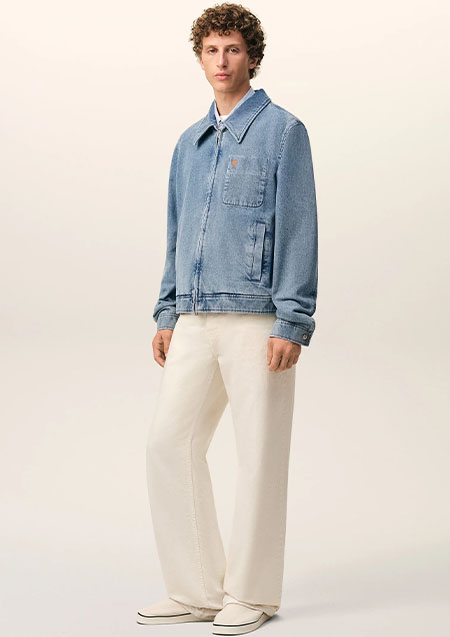 AMI PARIS ブルー コットン コントラスト AMI DE COEUR ジップジャケット | 480INDIGO