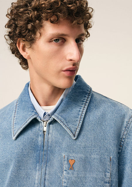 AMI PARIS ブルー コットン コントラスト AMI DE COEUR ジップジャケット | 480INDIGO