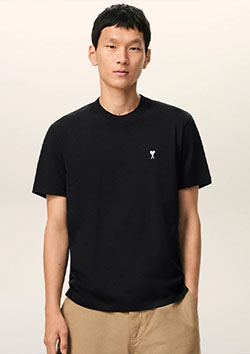 ami paris ブラック コットン AMI DE COEUR Tシャツ ライトコットンジャージー Ami de Coeur Tシャツ | 045BLACK