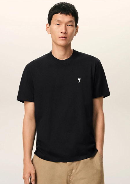 ami paris ブラック コットン AMI DE COEUR Tシャツ ライトコットンジャージー Ami de Coeur Tシャツ | 045BLACK