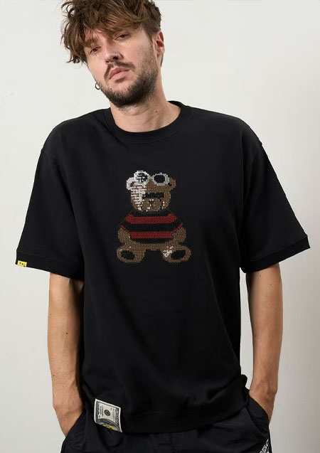 STUD MUFFIN 8ozフレンチテリー カートベアシークイン SSシャツ | BLACK