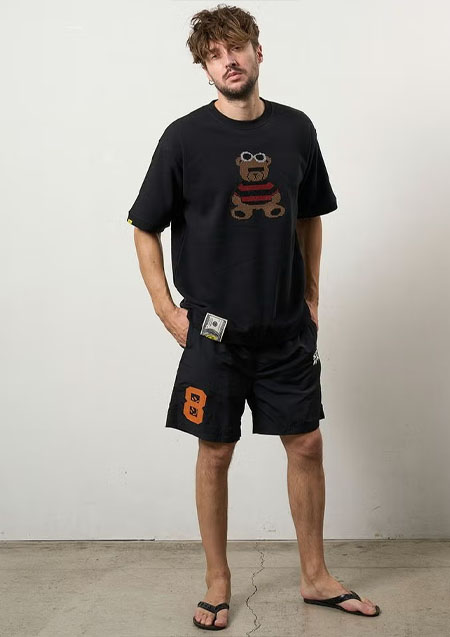 STUD MUFFIN 8ozフレンチテリー カートベアシークイン SSシャツ | BLACK