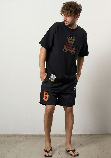 STUD MUFFIN 8ozフレンチテリー カートベアシークイン SSシャツ | BLACK