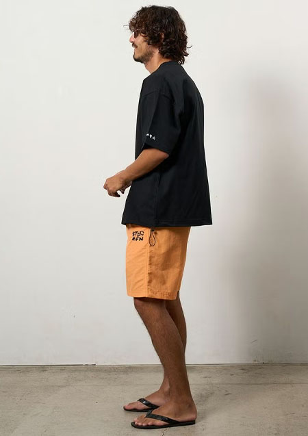 STUD MUFFIN コットン天竺 8スマイル ドローコードワイドSSTシャツ | BLACK