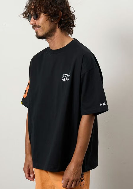 STUD MUFFIN コットン天竺 8スマイル ドローコードワイドSSTシャツ | BLACK