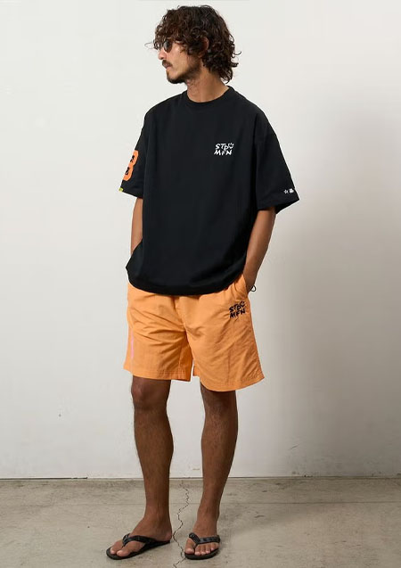 STUD MUFFIN コットン天竺 8スマイル ドローコードワイドSSTシャツ | BLACK