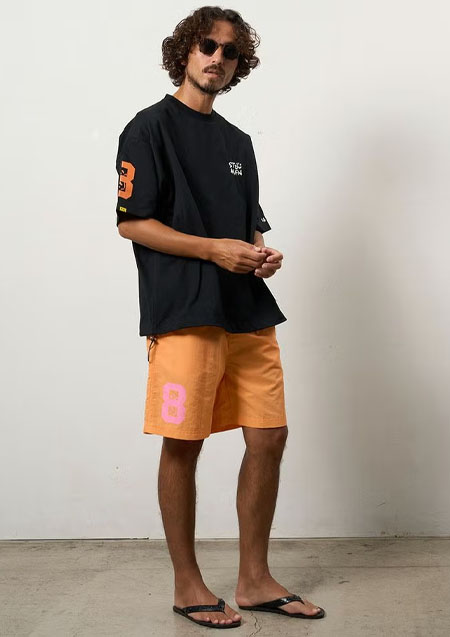 STUD MUFFIN コットン天竺 8スマイル ドローコードワイドSSTシャツ | BLACK