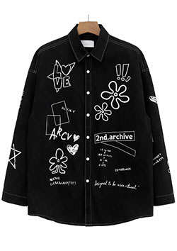 2nd Archive graphic L/S Shirts | BLACK