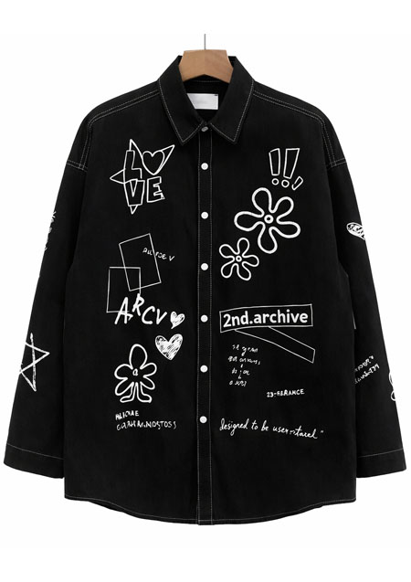2nd Archive graphic L/S Shirts | BLACK