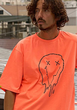 STUD MUFFIN 7ozコットン天竺 メタルスタッズスマイル SSシャツ Tシャツ | F.ORANGE