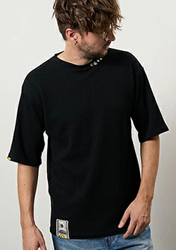 STUD MUFFIN スタッドマフィン コットンヘビーワッフル ワンポイント刺繍 オーバーサイズSSシャツ | BLACK