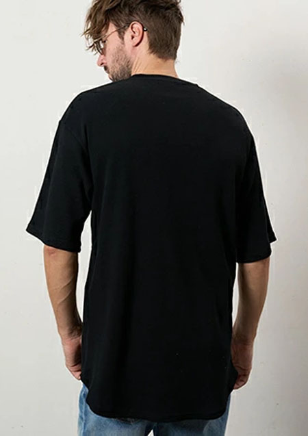 STUD MUFFIN スタッドマフィン コットンヘビーワッフル ワンポイント刺繍 オーバーサイズSSシャツ | BLACK