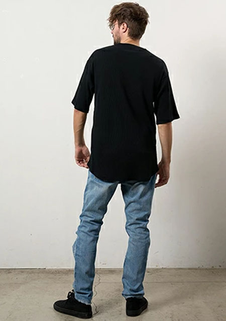 STUD MUFFIN スタッドマフィン コットンヘビーワッフル ワンポイント刺繍 オーバーサイズSSシャツ | BLACK