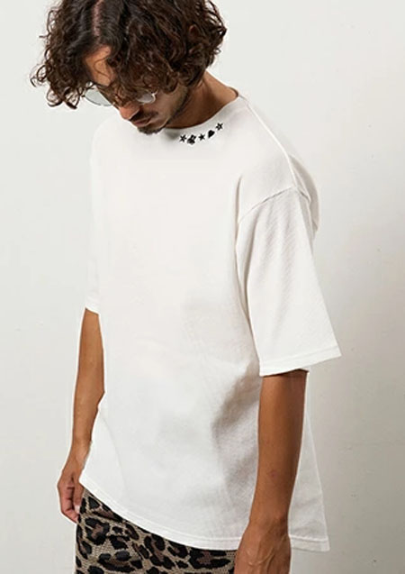 STUD MUFFIN スタッドマフィン コットンヘビーワッフル ワンポイント刺繍 オーバーサイズSSシャツ | WHITE