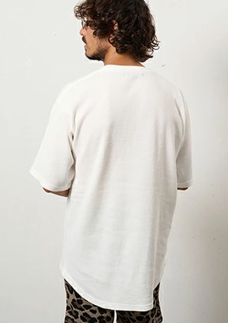 STUD MUFFIN スタッドマフィン コットンヘビーワッフル ワンポイント刺繍 オーバーサイズSSシャツ | WHITE