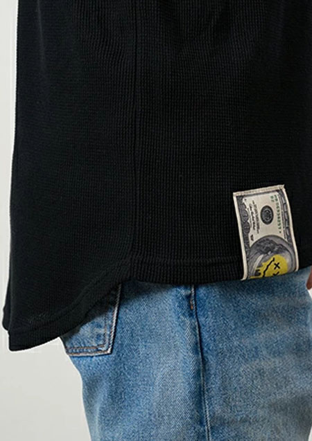 STUD MUFFIN スタッドマフィン コットンヘビーワッフル ワンポイント刺繍 オーバーサイズSSシャツ | BLACK