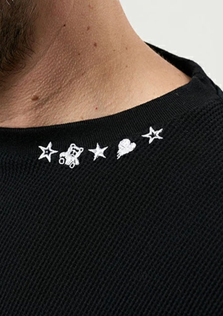 STUD MUFFIN スタッドマフィン コットンヘビーワッフル ワンポイント刺繍 オーバーサイズSSシャツ | BLACK